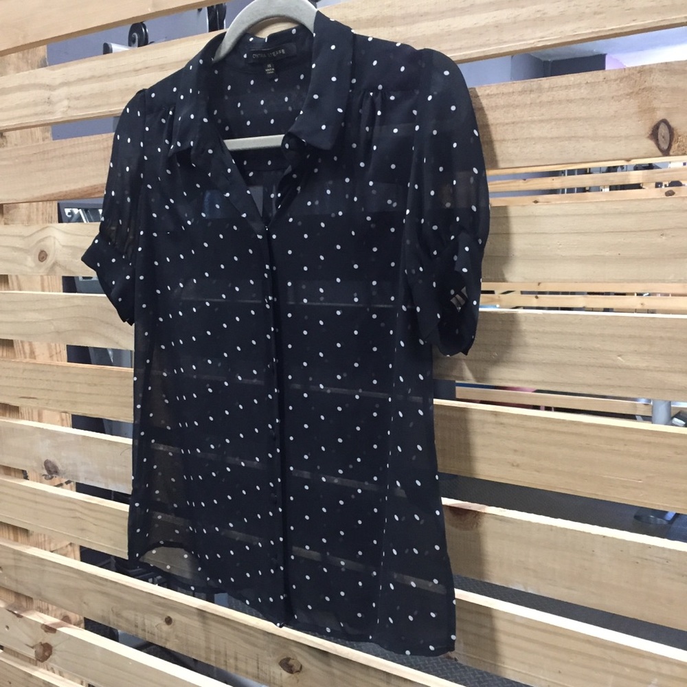 Used XS Polka Dot See Through Button Down Shirt